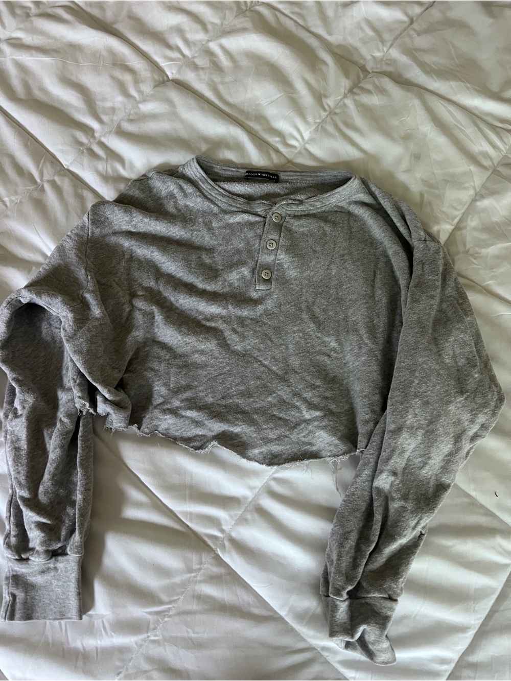 Brandy Melville Gray Cropped Henley Button-Down Top
